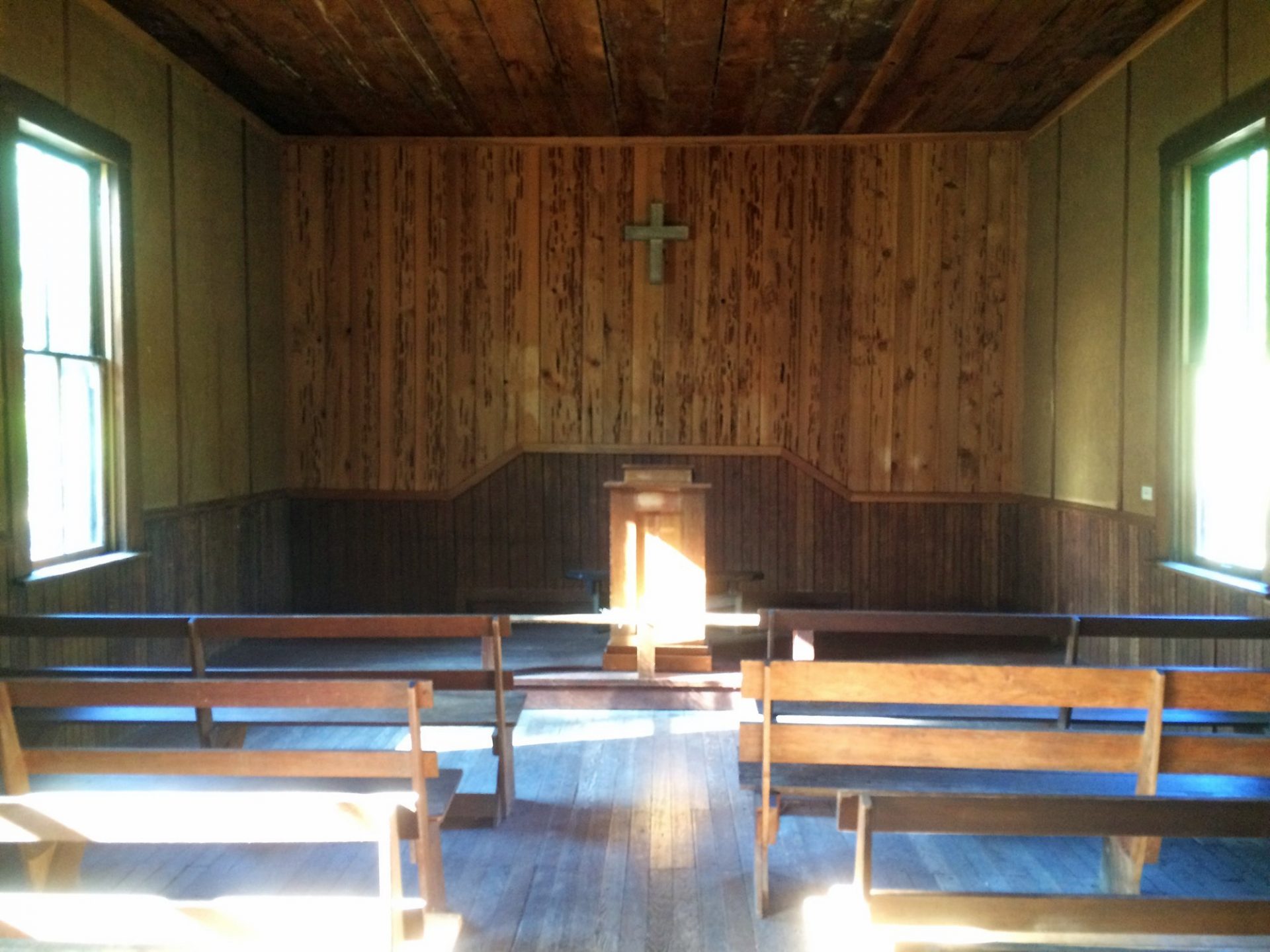 Inside the church at Golden, Oregon