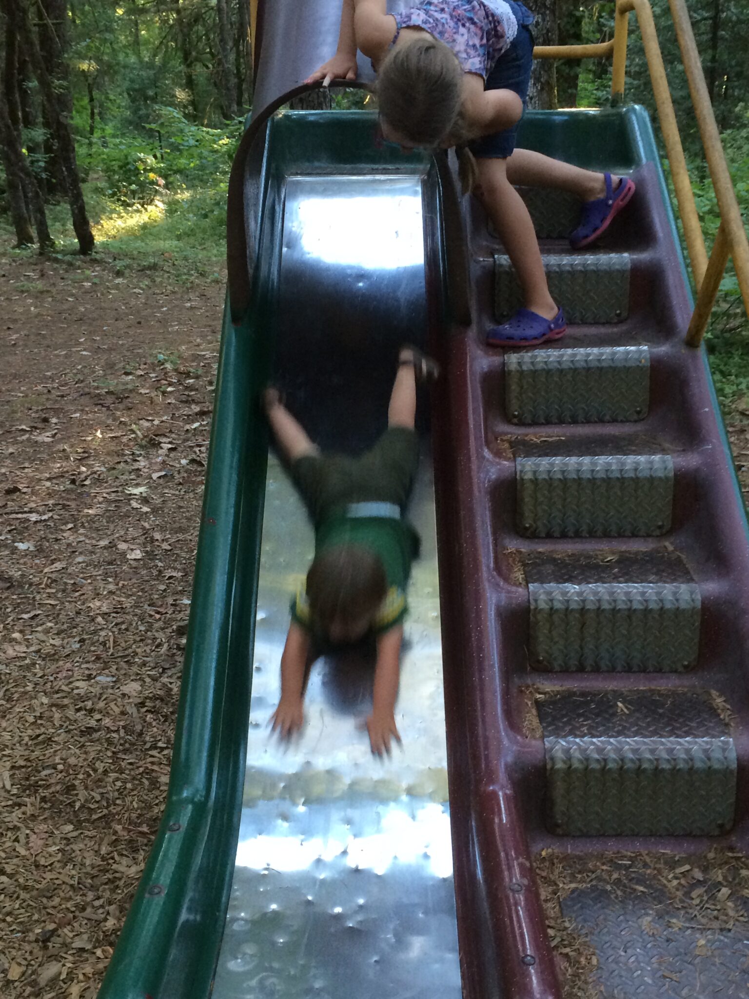 playground slide at Wolf Creek Campground, it has stairs on one side and the slide on the other. 
