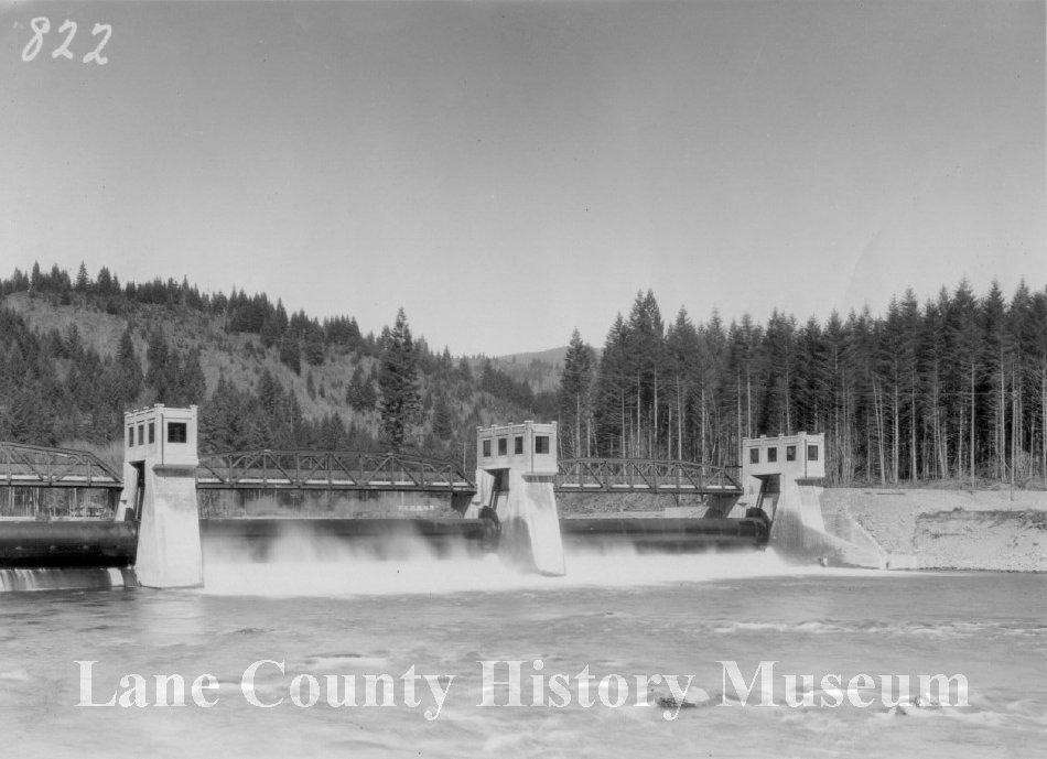 Leaburg Dam in 1931 when everything looked very new and the cement was bright and clean.