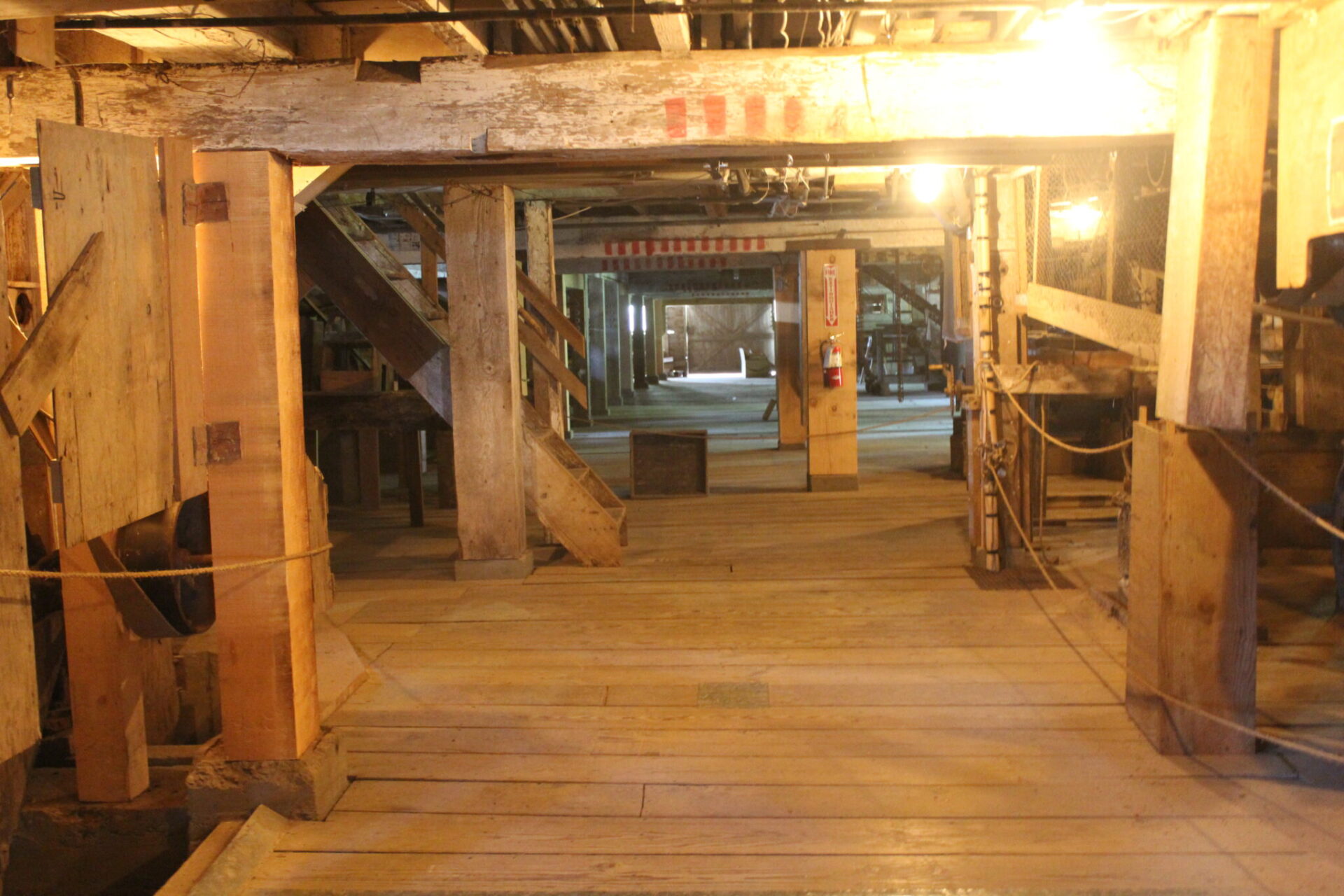 The mill's basement is long and low, but well lit.