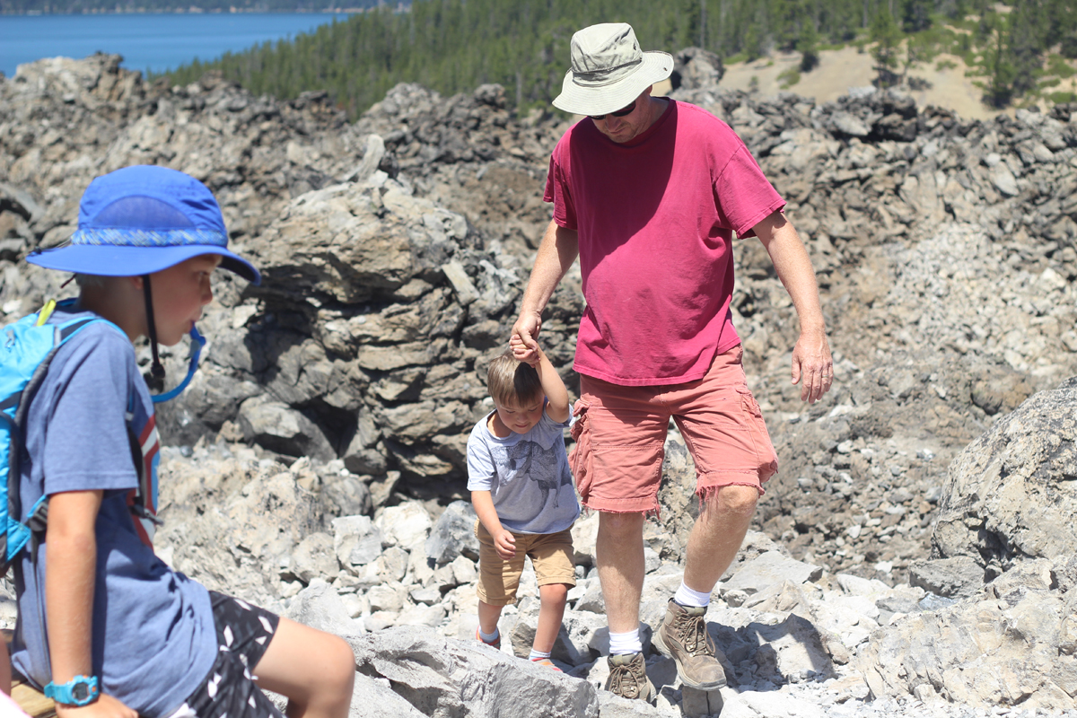 Hiking the Big Obsidian Flow trail with children