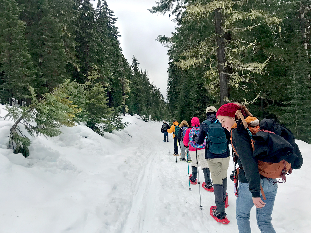 Snowshoeing to Odell Lake on Abernathy Road at the Gold Lake Sno-Park